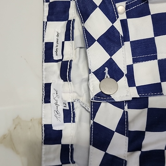 Checked Stretchy Wide Flare in Blue & White, A Beautiful Soul, Long Sz 12 - Picture 2 of 9
